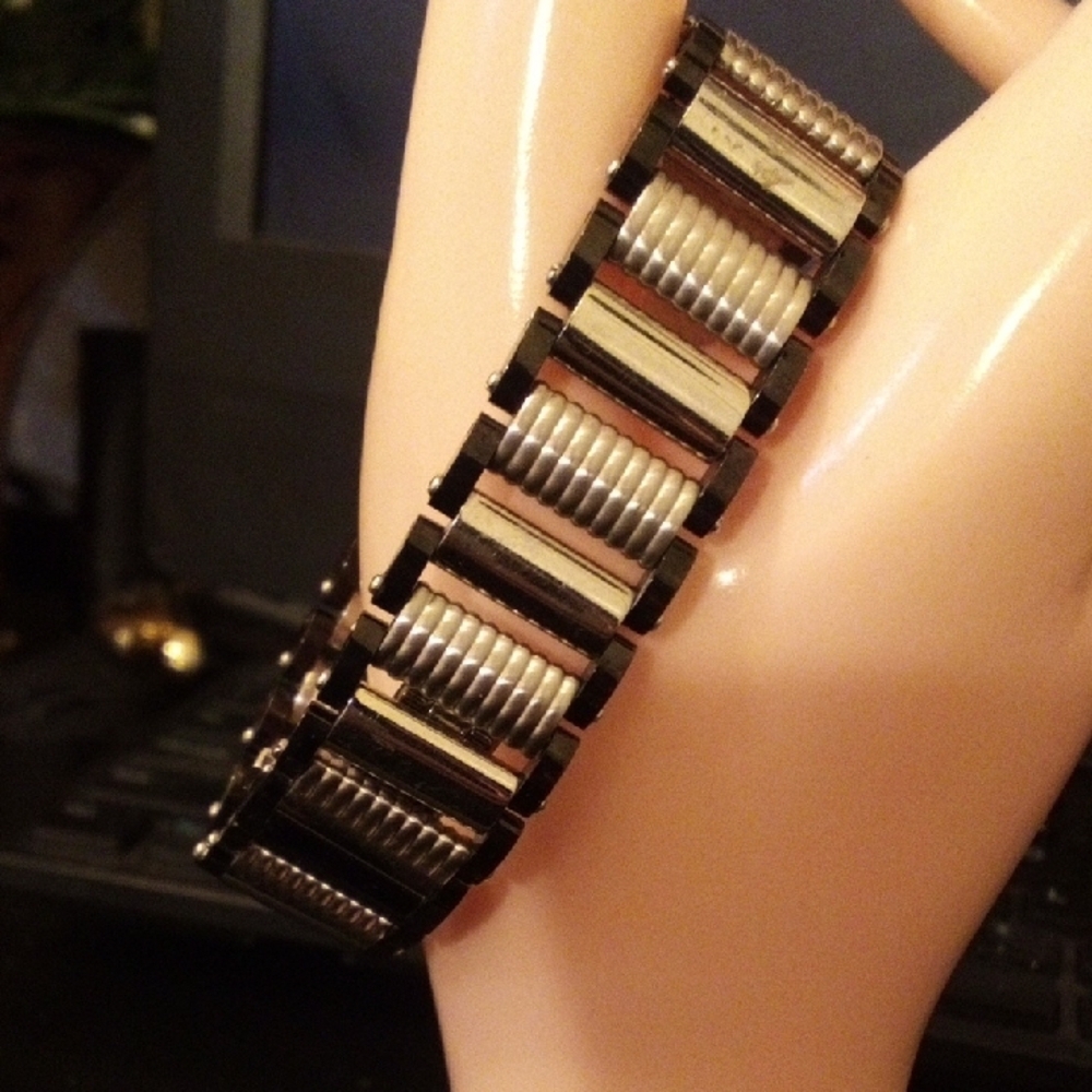 Kenneth Cole Two-Tone Silver and Black Rectangular Dial Bracelet Watch - Picture 4 of 7